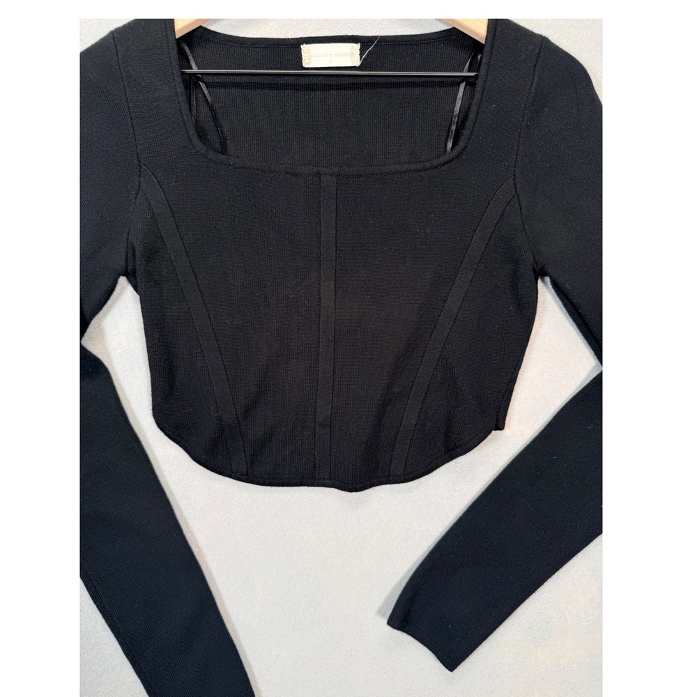 Altar'd State Black Square Neck Corset Knit Cropped Top Womens Medium